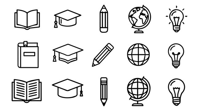 Education icon set line vector isolated minimal outline school symbols