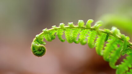 Fototapeta premium A Vibrant Green Fern Frond Unfurling in Nature