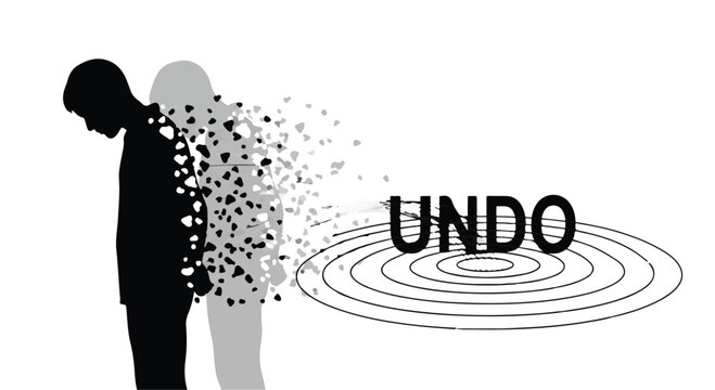 undo concept with man disintegrating into particles
