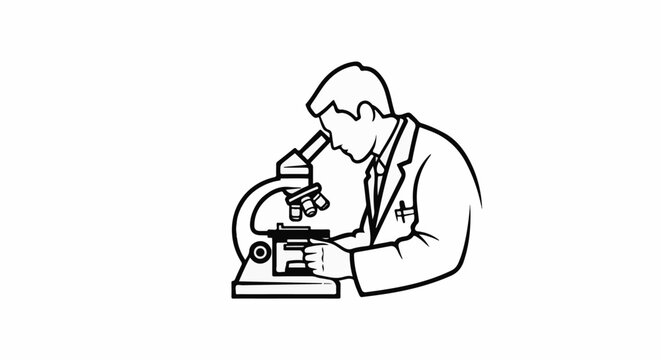 Scientist in lab coat examining specimen with microscope