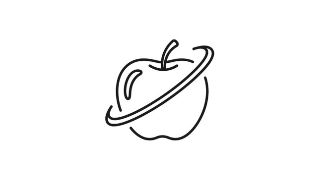 Minimalist Apple Icon with Orbiting Ring - Healthy Food and Science Concept