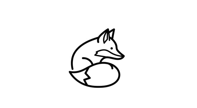 Minimalist black and white line art logo of a cute fox curled up, simple, elegant, modern design.