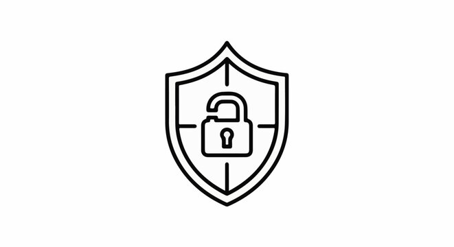 Shield and open padlock icon