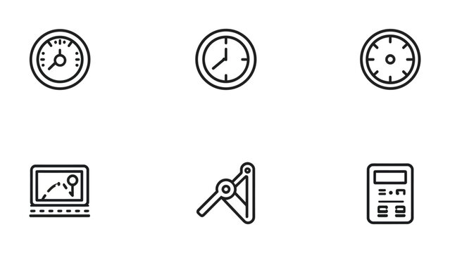Timing and Navigation Icons: A collection of concise icons representing timekeeping and navigation tools, perfect for various applications. 