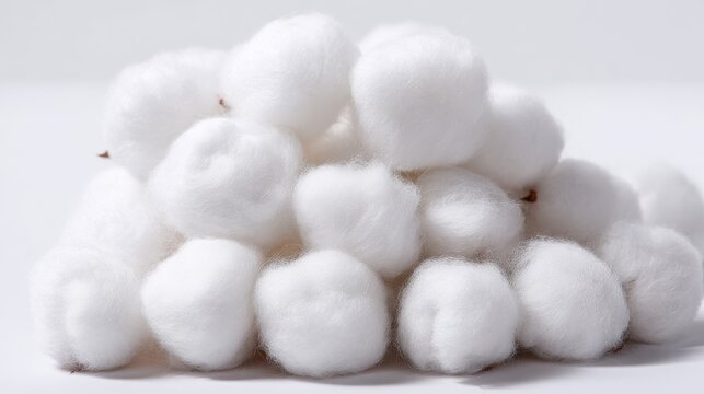 A pile of soft, fluffy white cotton balls suggesting comfort and purity