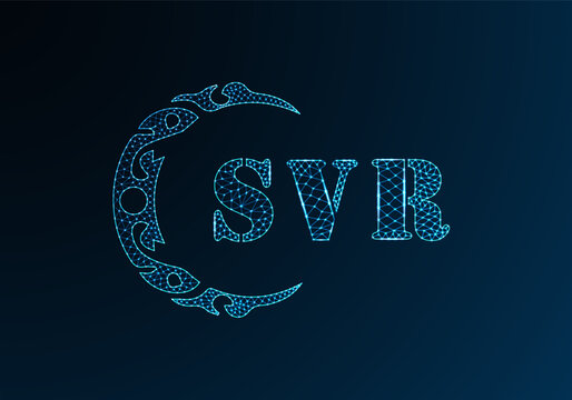 Low poly letter logo SVR design. SVR letter logo low poly vector design on blue color gradient background. SVR logo low poly design