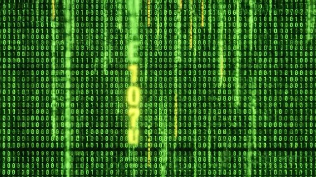 Abstract digital binary code rain on a dark background. Data stream concept. Digital data flow. Matrix effect. Information technology