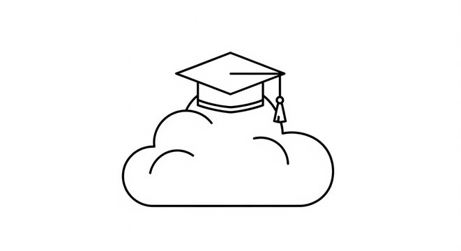Graduation Cap on a Cloud Icon Representing Online Education.
