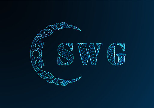 Low poly letter logo SWG design. SWG letter logo low poly vector design on blue color gradient background. SWG logo low poly design