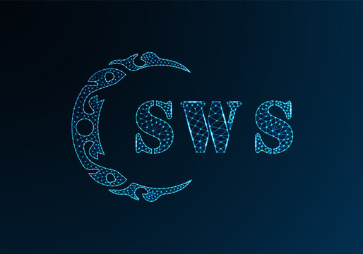 Low poly letter logo SWS design. SWS letter logo low poly vector design on blue color gradient background. SWS logo low poly design