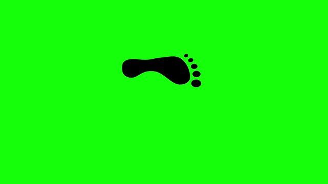 Animation of feet walking on a green screen background. Looping video of barefoot footprints.