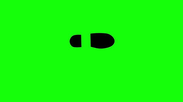Green screen animation of footprints walking with shoes. Looping video of human footprints.