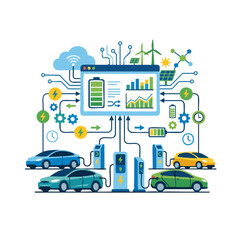Fototapeta premium Electric Car Charging Station Network Data Illustration