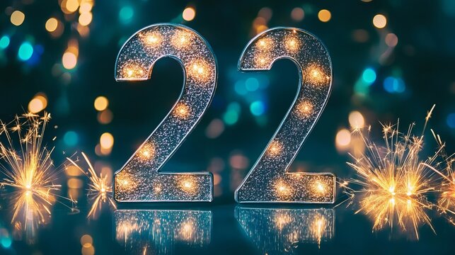 Festive 22 Sparkle Celebration with Blurry Bokeh Lights and Joyous Anniversary Party Decorations