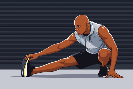 Professional athlete performing a seated leg stretch on a training mat in a gym.