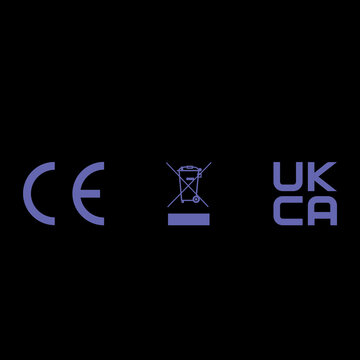 CE Mark WEEE UKCA Certification Icons Purple on Black Background
