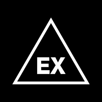 EX Explosive Atmosphere Warning Triangle Icon White on Black