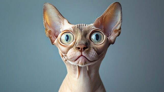 Feline Majesty Portrait of a Curious Devon Rex Cat with Unique Aesthetic and Expression
