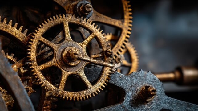 Intricate Mechanical Gears Made of Brass and Steel, Showing Detailed Craftsmanship