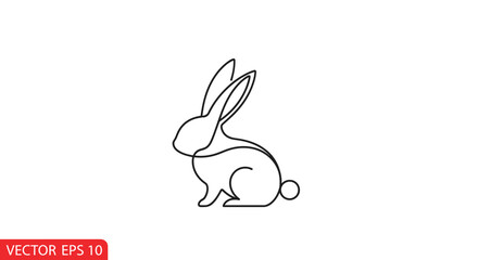 Obraz premium Minimalist rabbit outline, single line drawing, cute bunny icon, vector art