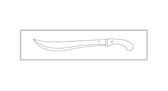 Machete Outline Drawing - Sharp Curved Blade Tool for Cutting and Clearing