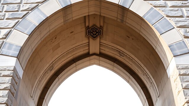 The central keystone of a stone arch bridge, detailed stone texture.