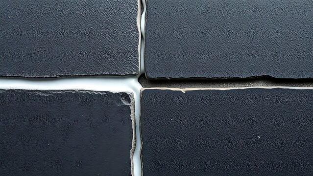 A smooth line of white silicone caulk sealing the seam between two slate tiles.
