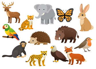 Obraz premium Cute Cartoon Wild Animals Elements Collection
