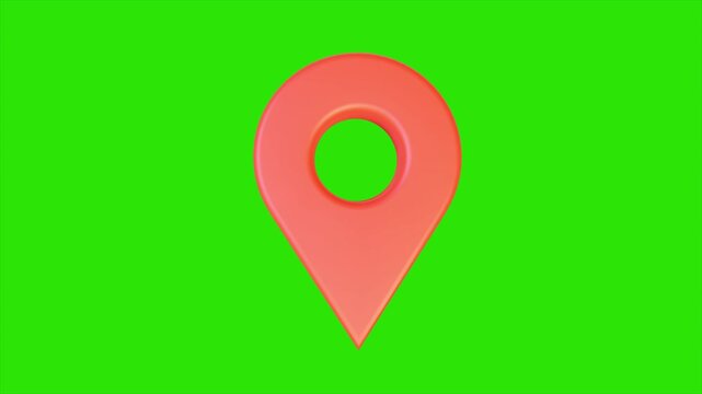 3d Animation of Red location pin, Location Pin green screen. Red map location pin bouncing on chroma key background, location icon animation, Location map pin pointer on GPS Map tracker animation,