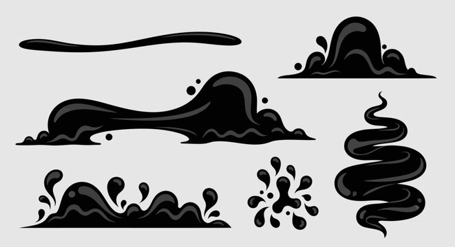 Set of Black Liquid Splashes and Oil Drops Vector Elements