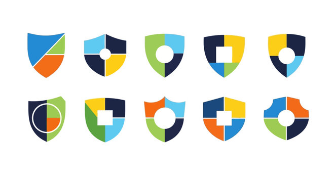 Set of Colorful Abstract Shield Icons and Security Logo Elements