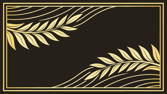 Rectangular frame border with golden wheat or leaf patterns on a dark background