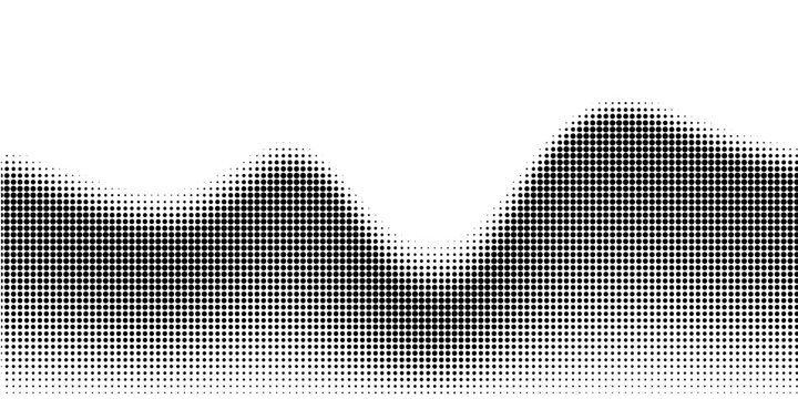 Halftone border website. Drop separator effect. Wave black gradient dot divider. Pixel graphic frame. Vector half tone illustration