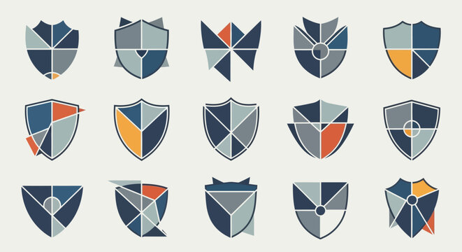 Set of Geometric Shield Logos and Heraldic Emblems
