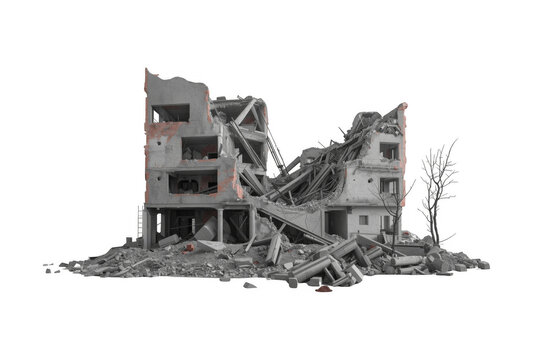 Destroyed building symbolizing war destruction and catastrophe