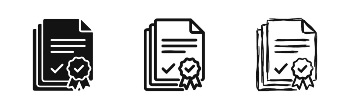 Official Document Certificate Award Icon Set - Documents with Achievement Seal Styles