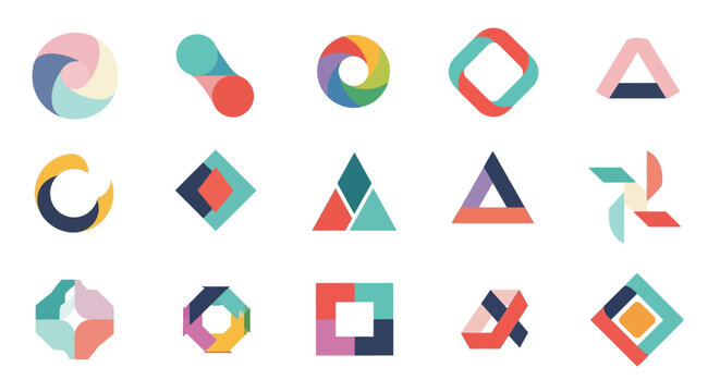 Set of Modern Minimalist Geometric Logo Symbols and Abstract Icons