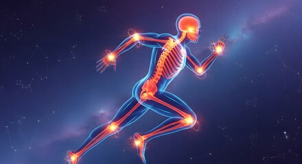 Obraz premium Energetic human form a digital illustration of a running figure with vibrant bioluminescence