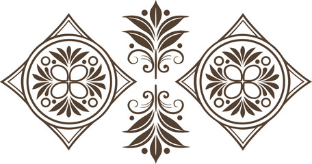 Symmetrical floral decorative ornaments with diamond frames on a light beige background © SnappyDesigns
