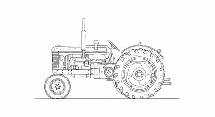 Obraz premium Detailed outline drawing of a vintage agricultural tractor