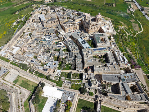 Drone view at the historic town of Mdina in Malta