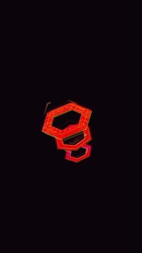 Abstract red geometric hexagons with a chromatic aberration glitch effect floating in a dark void symbolizing modular technology and decentralization