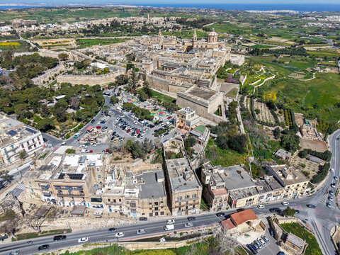 Drone view at the historic town of Mdina in Malta