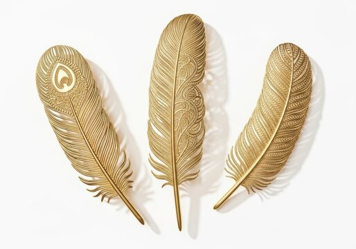 Three distinct types of natural peacock feathers in detail