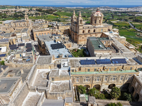 Drone view at the historic town of Mdina in Malta