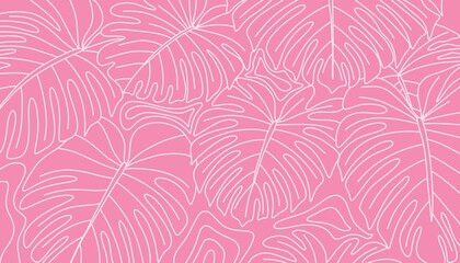 Fototapeta premium Botanical abstract contemporary seamless pattern background. Nature art Tropical line Hand drawn floral palm leaves Design for fashion , fabric, textile, and all prints