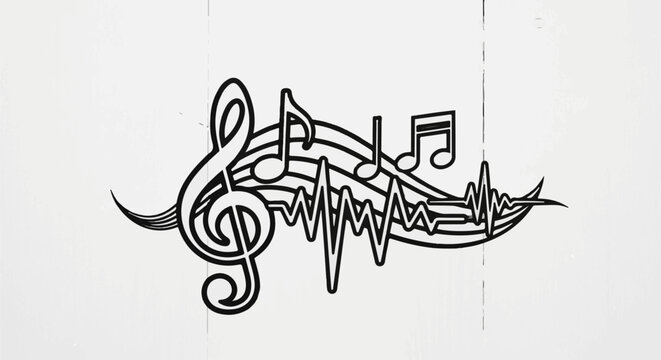 Abstract musical notes and waveform art