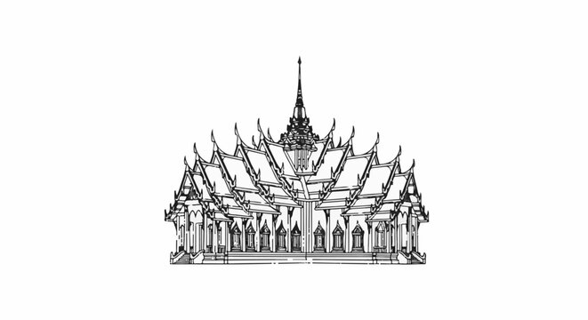 Ornate, multi-tiered building with a central spire and complex rooflines