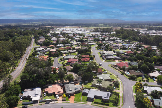Aerial view of a suburban residential neighbourhood in the Moreton Bay region of Queensland