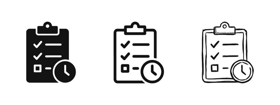 Task management icon set, clipboard with schedule and checklist symbol, productivity vector
